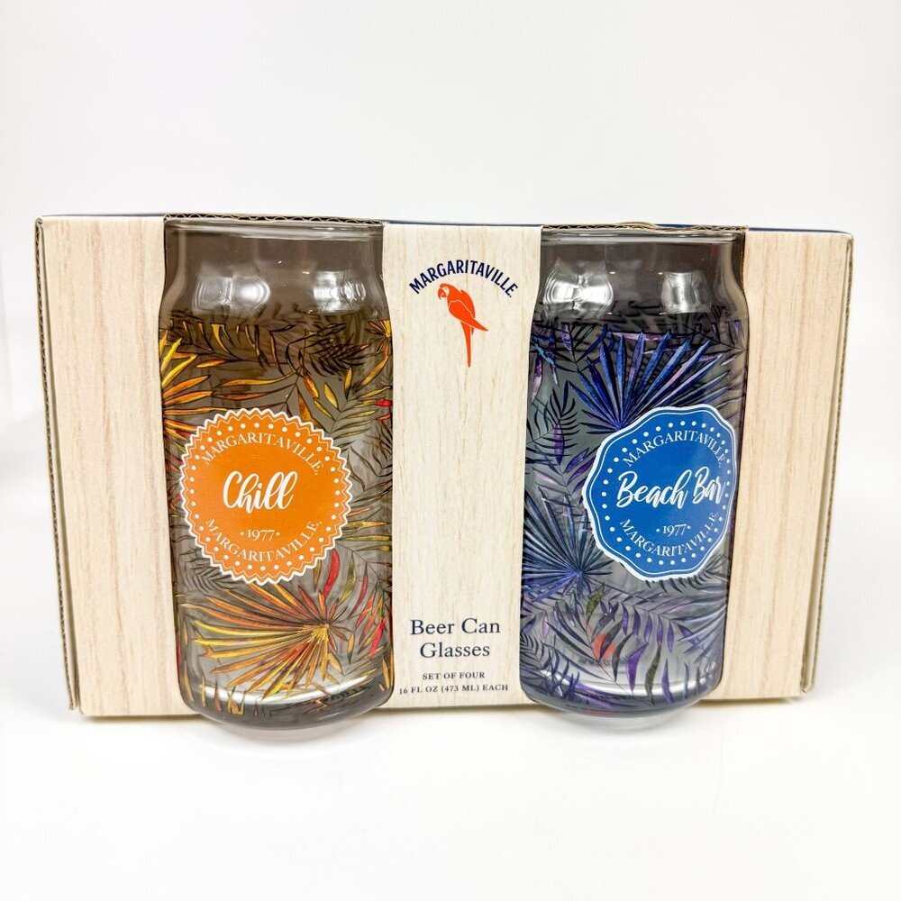 Margaritaville Beer Can Glasses Set Of 4 Beach Bar Design New In Box